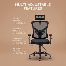 NOBLEWELL Ergonomic Office Chair, Desk Chair With 2 Adjustable Lumbar Support, Headrest, 2D Armrest, Office Chair Backrest 135 Rocking Relaxation, Com