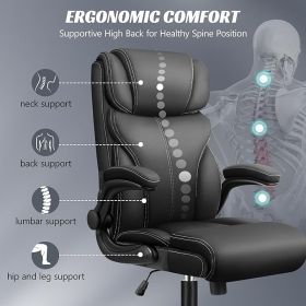 Office Chair, Ergonomic Big And Tall Computer Desk Chairs, Executive Breathable Leather Chair With Adjustable High Back Flip-up Armrests, Lumbar Suppo