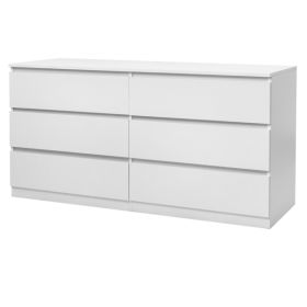 FCH 6 Drawer Double Dresser for Bedroom, Wide Storage Cabinet for Living Room Home Entryway, White