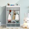 Kids Costume Organizer, Costume Rack, Kids Armoire, Open Hanging Armoire Closet with Mirror-WHITE