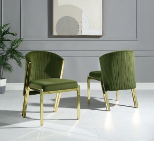 ACME Fallon Side Chair (Set-2), Green Velvet & Mirrored Gold Finish DN01956