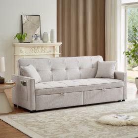 83.47-Inch large size Ivory Fabric 3 in 1 Convertible Sleeper Sofa Bed, for Living Room, Bedroom, Apartment, Office