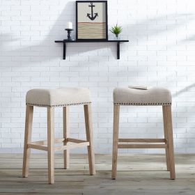 CoCo Upholstered Backless Saddle Seat Bar Stools 29" height Set of 2, Tan