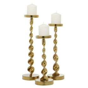 DecMode 3 Candle Gold Aluminum Candle Holder, Set of 3