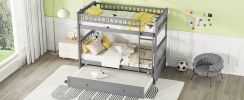 Twin over Twin Bunk Bed with Twin Size Trundle, Convertible Beds, Gray