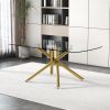 Large Modern Minimalist Rectangular Glass Dining Table for 6-8 with 0.39" Tempered Glass Tabletop and Golden Plated Metal Legs,for Kitchen Dining Livi