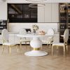 59" Round White MDF Dining Table, Base with Gold Finish Stainless Steel Circle