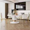 59" Round White MDF Dining Table, Base with Gold Finish Stainless Steel Circle