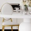 59" Round White MDF Dining Table, Base with Gold Finish Stainless Steel Circle