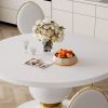 59" Round White MDF Dining Table, Base with Gold Finish Stainless Steel Circle