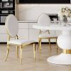 59" Round White MDF Dining Table, Base with Gold Finish Stainless Steel Circle