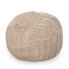 Vida 5 Foot Rounded Faux Fur Bean Bag, Snow White/ Beige