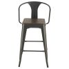 Dark Elm and Matte Black Bar Height Stool (Set of 2)